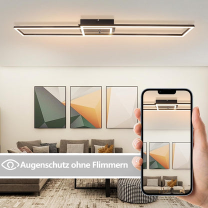 ZMH Deckenlampe LED Deckenleuchte Schlafzimmer- 2 Schwarz Rahmen Deckenbeleuchtung 102CM Modern Wohnzimmerlampe Dimmbar mit Fernbedienung Esszimmerlampe 36W Rechteckig Design für Küche Flur