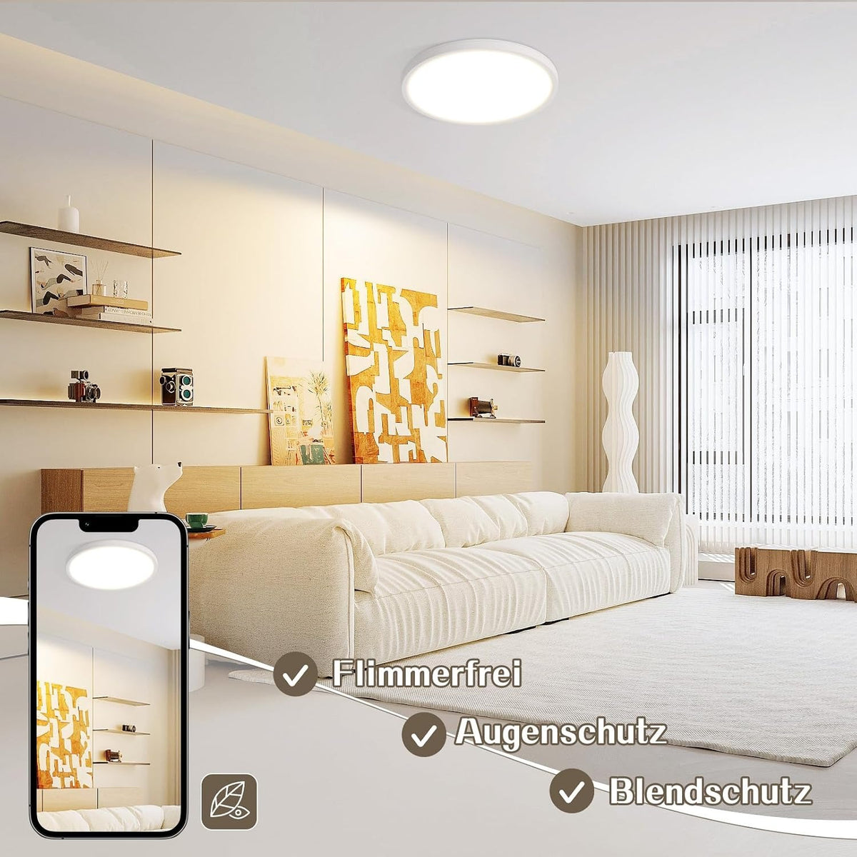 Deckenlampe LED Deckenleuchte Flach - Rund Badezimmerlampe 18CM IP44 Wasserdicht Badlampe Küchenlampe Decke Weiß Flurlampe 15W Augenschutz 3000K Warmweiß Schlafzimmerlampe