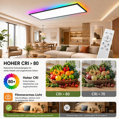 ZMH LED Panel 120x30 Cm Schwarz, LED Deckenleuchte 36 W, Deckenlampe Wohnzimmer