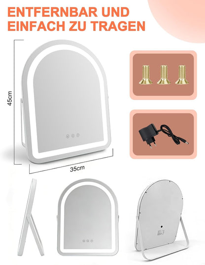 ZMH Schminkspiegel mit Beleuchtung Hollywood Spiegel - 35×45CM LED Vanity Mirror Klein Rund Kosmetikspiegel mit Licht Runder Tischspiegel 3 Modi Schminktischspiegel Touch Dimmbar