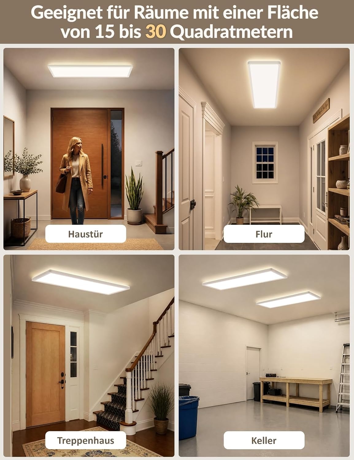 ZMH LED Deckenleuchte mit Bewegungsmelder innen 100x25cm LED Panel