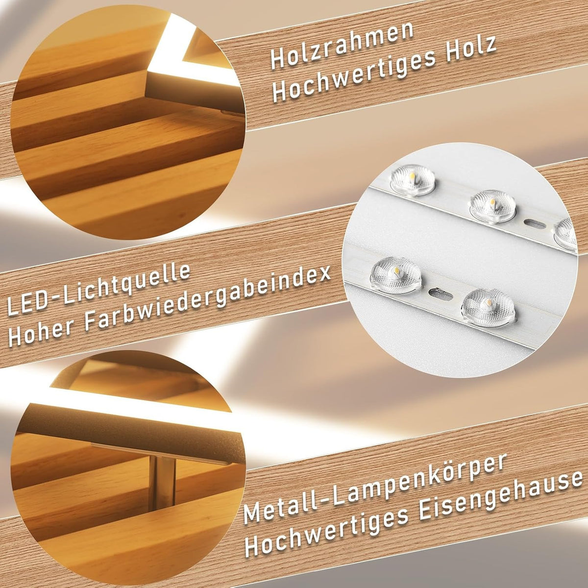 ZMH LED Deckenlamape Holz Deckenleuchte Dimmbar 55CM Schlafzimmer Lampe