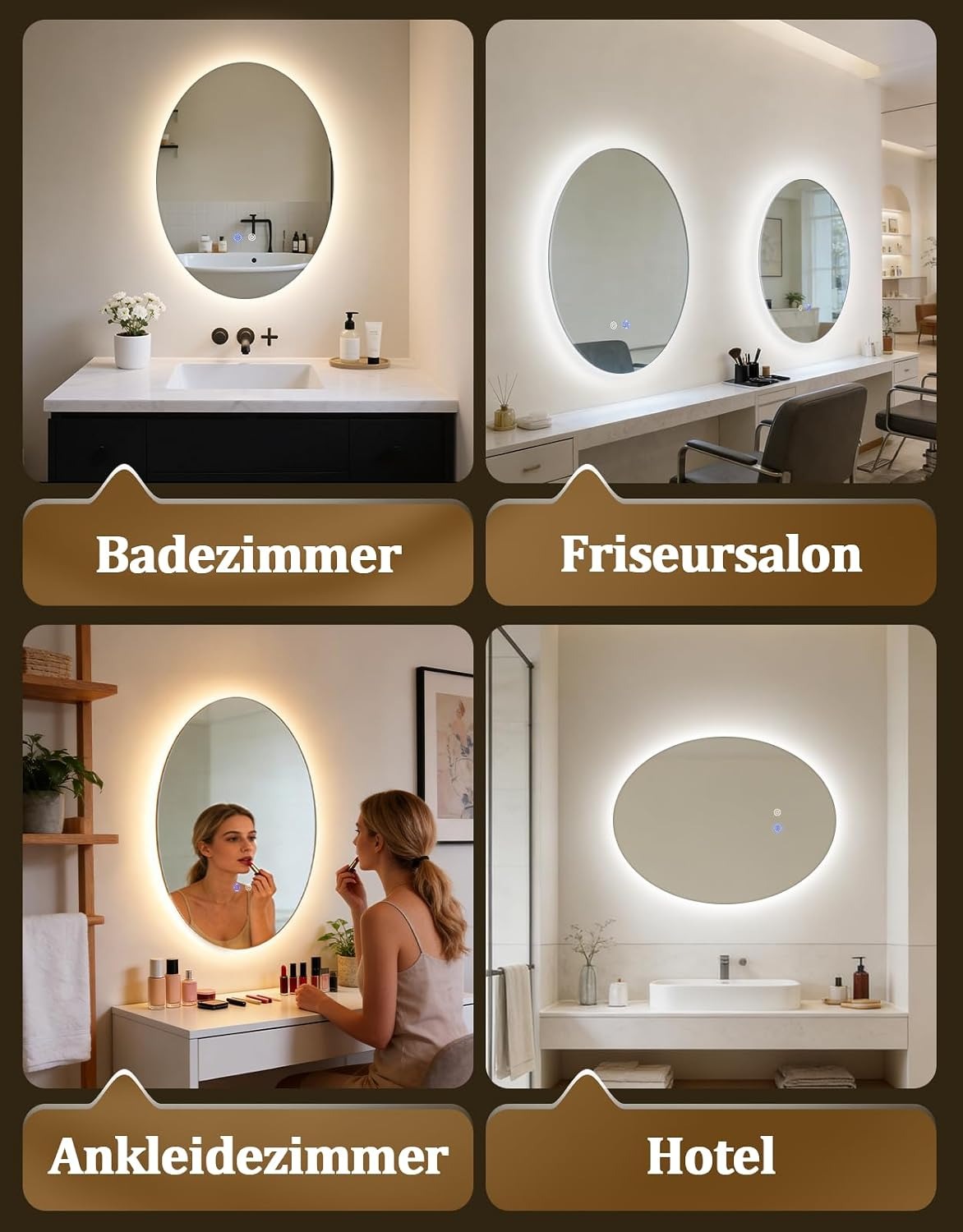 ZMH Oval Badspiegel Mit Beleuchtung,60x80 cm LED Bad Wand Spiegel Ovale