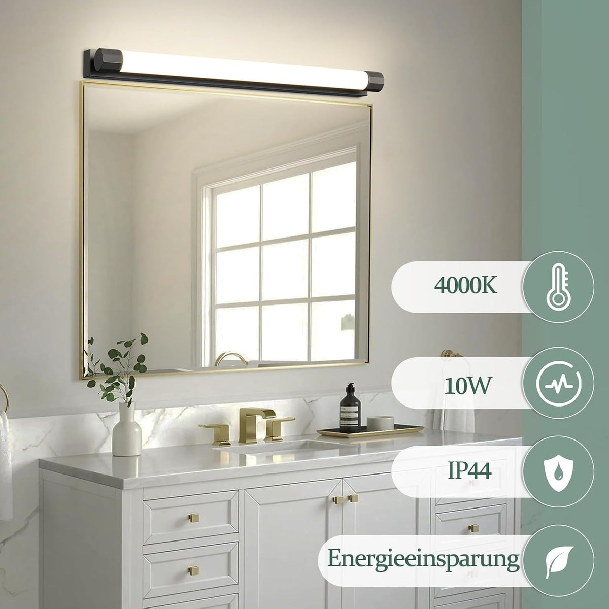 ZMH LED Spiegelleuchte Bad Schwarz Spiegellampe 50CM Badlampe Wand