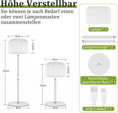 ZMH Tischlampe Kabellos LED Tischleuchte, Akku Nachttischlampe USB-C