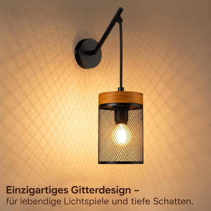 ZMH Wandlampe Holz vintage Wandleuchte innen schwarz Industrial 1er Pack