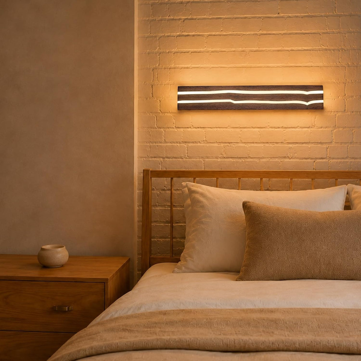 ZMH Wandleuchte innen Holz 50cm Wandlampe LED Wohnzimmer modern Warmweiß 8W