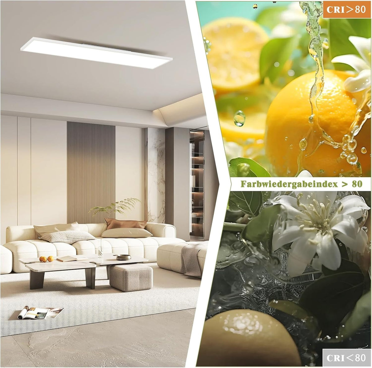 ZMH LED Panel Deckenleuchte Flach 100-120cm,Weiß Rechteckig Deckenlampe