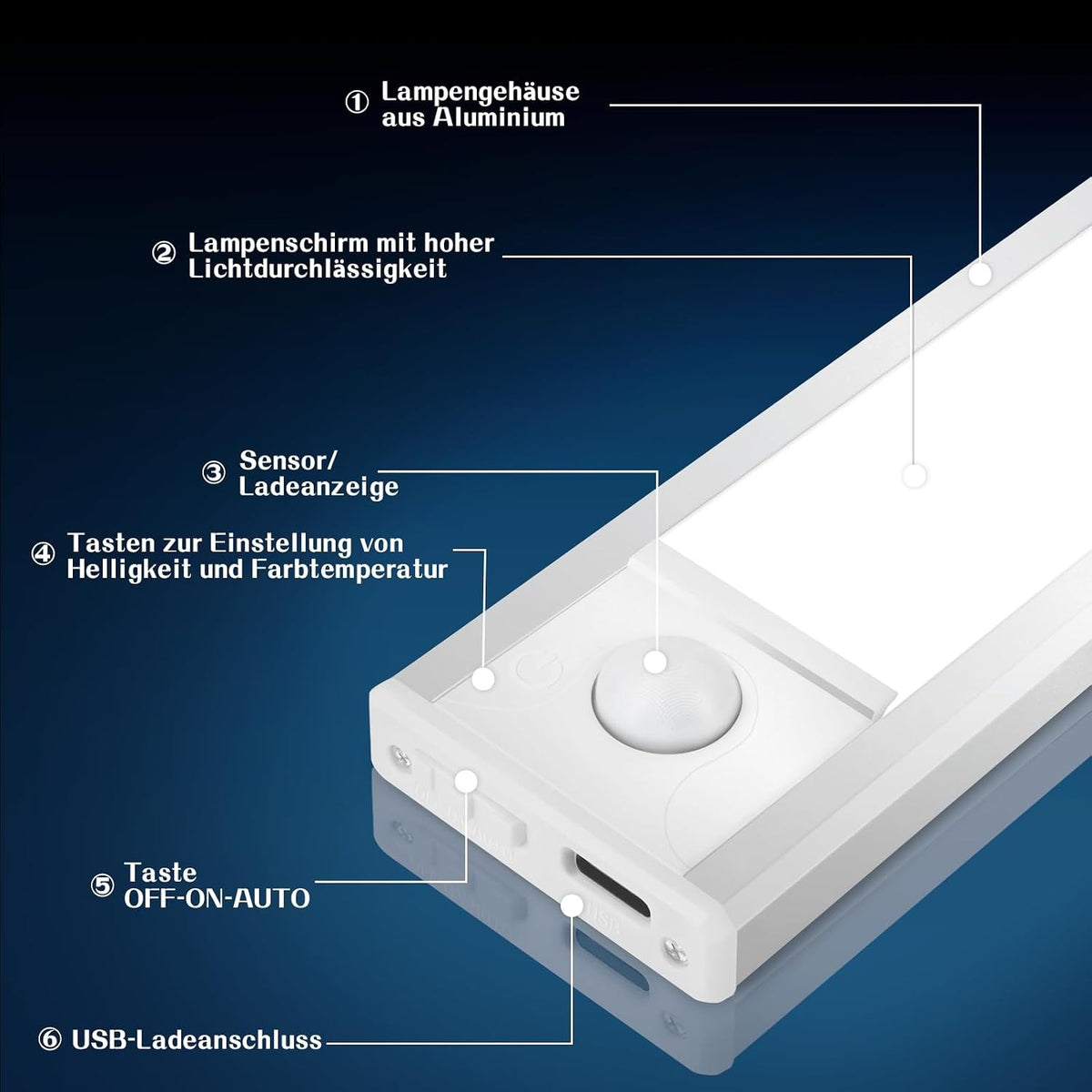 ZMH Schrankbeleuchtung LED Unterbauleuchte Küche 20-40CM Dimmbar Silber