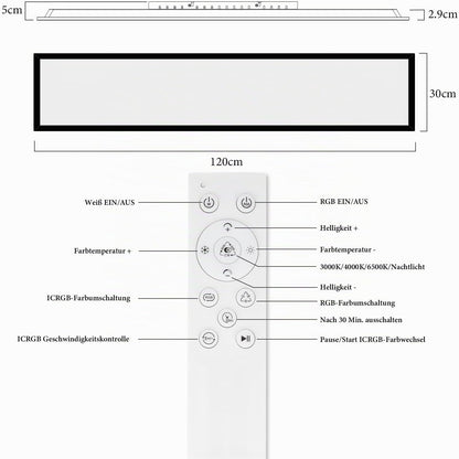 ZMH LED Panel 120x30 Cm Schwarz, LED Deckenleuchte 36 W, Deckenlampe Wohnzimmer