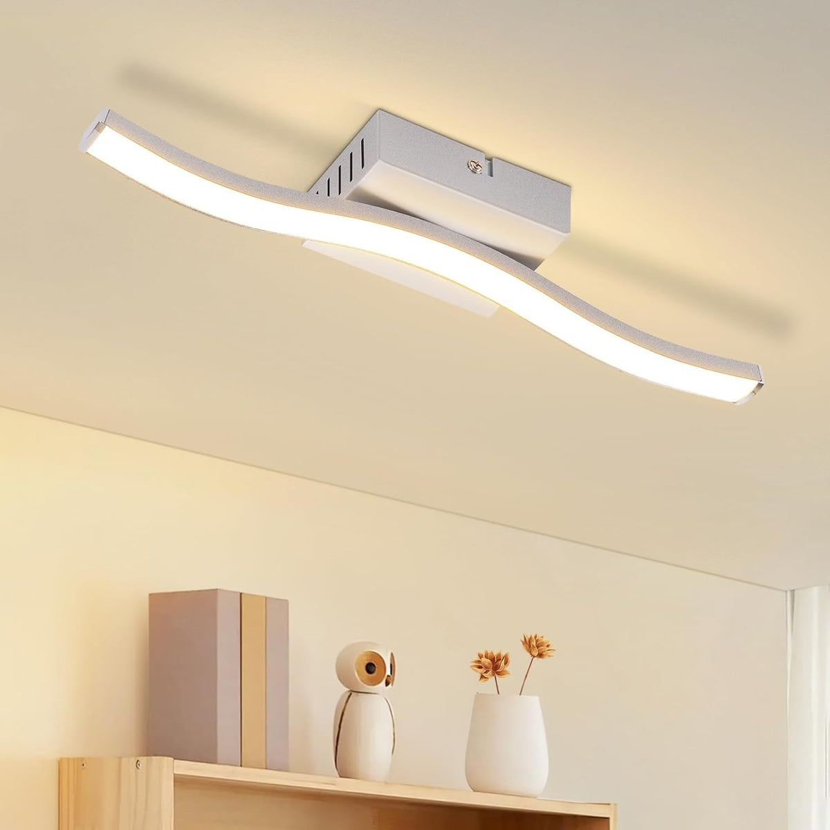 ZMH Deckenlampe Wohnzimmer LED Deckenleuchte Schlafzimmer: Modern Schlafzimmerlampe Schwarz 12W Wohnzimmerlampe 3000K Wellen Design Innen Warmweiß