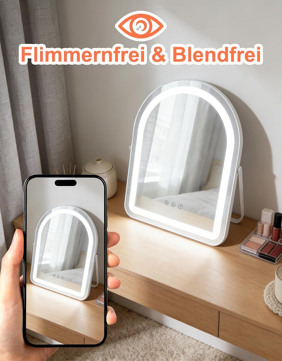 ZMH Schminkspiegel mit Beleuchtung Hollywood Spiegel - 35×45CM LED Vanity Mirror Klein Rund Kosmetikspiegel mit Licht Runder Tischspiegel 3 Modi Schminktischspiegel Touch Dimmbar