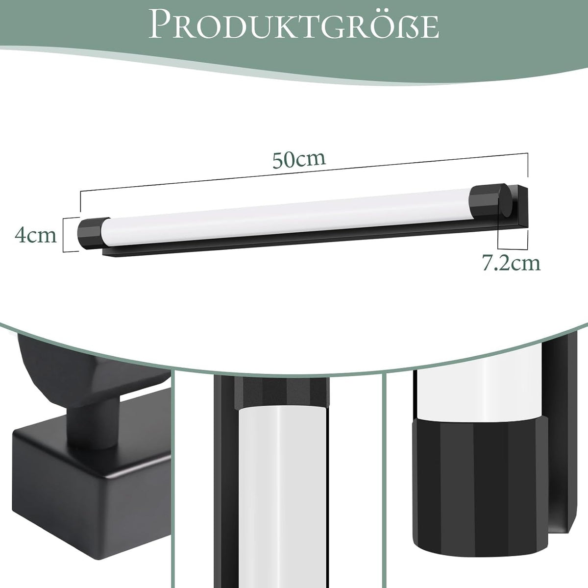ZMH LED Spiegelleuchte Bad Schwarz Spiegellampe 50CM Badlampe Wand