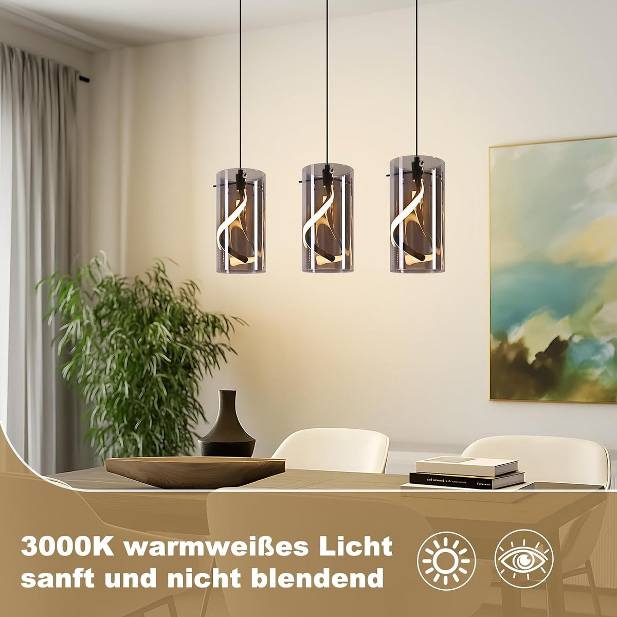 ZMH LED Pendelleuchte Esstisch Hängelampe Vintage Hängeleuchte Glas