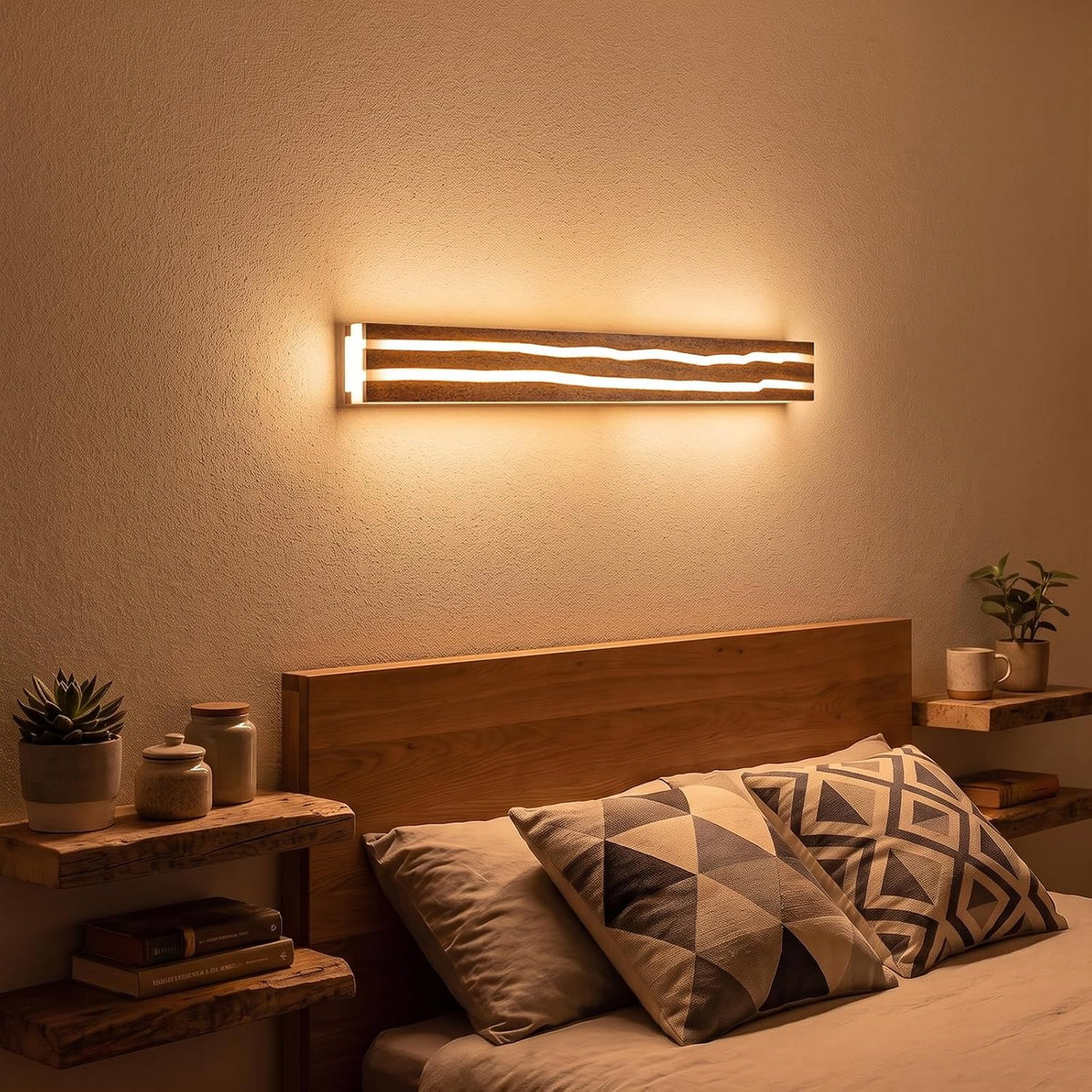 ZMH LED Wandleuchte Holz 100cm Wandlampe innen modern Wohnzimmer 3000K 16W