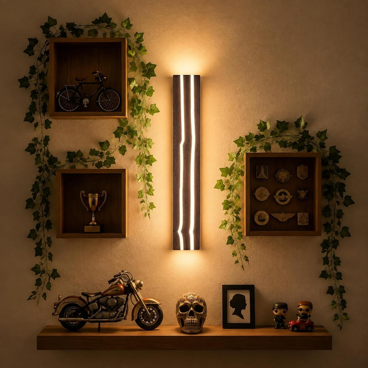 ZMH Wandleuchte innen Holz 50cm Wandlampe LED Wohnzimmer modern Warmweiß 8W