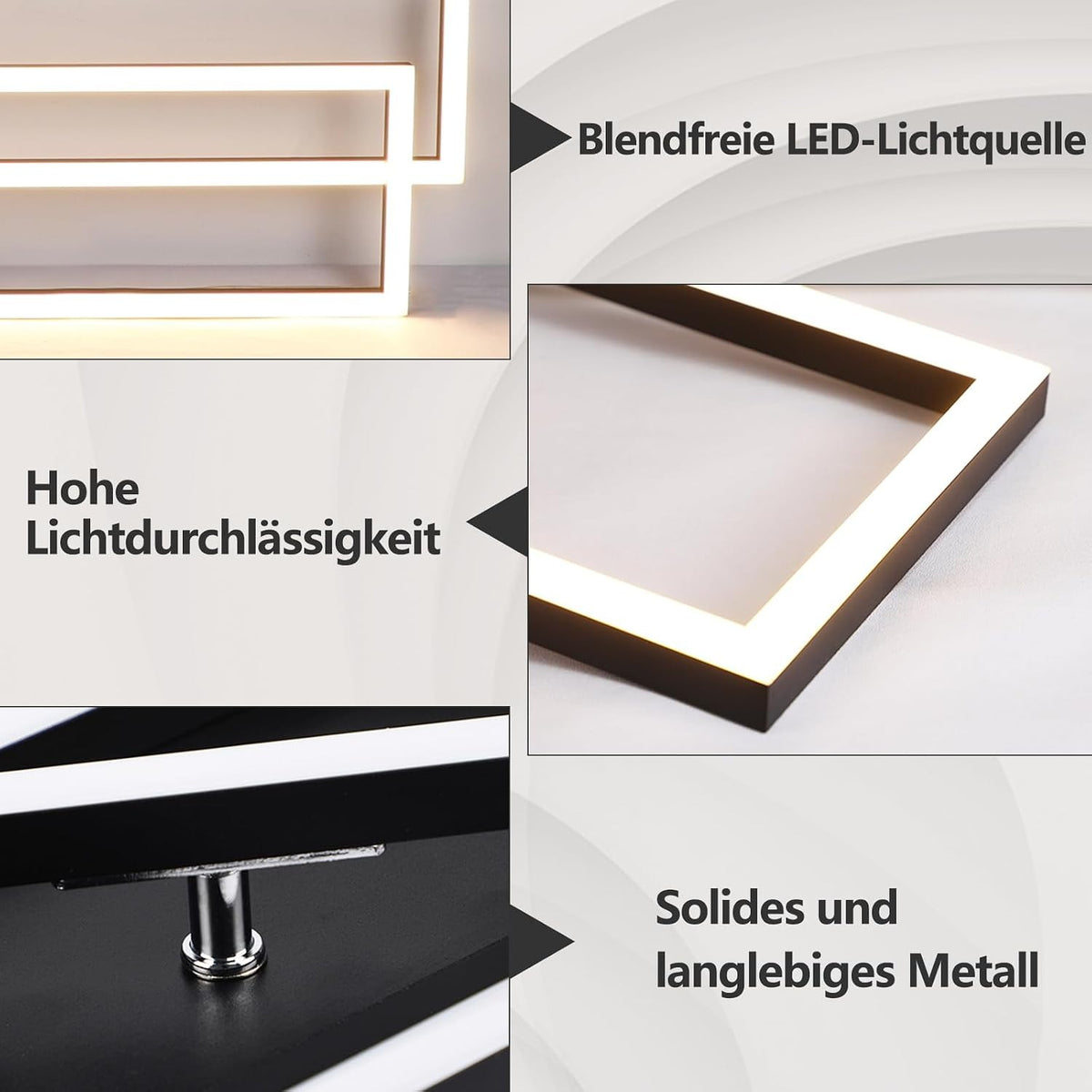 ZMH Deckenlampe LED Deckenleuchte Schlafzimmer- 2 Schwarz Rahmen Deckenbeleuchtung 102CM Modern Wohnzimmerlampe Dimmbar mit Fernbedienung Esszimmerlampe 36W Rechteckig Design für Küche Flur