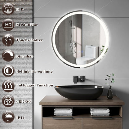 ZMH Rund Badspiegel Mit Beleuchtung - LED Bad Wand Spiegel Badezimmer
