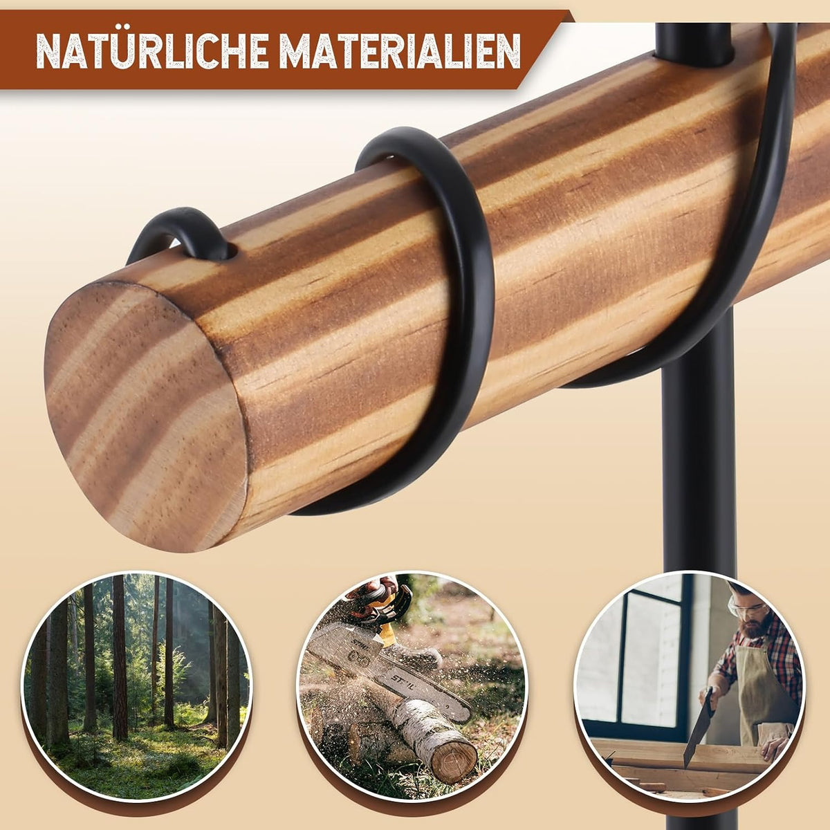 ZMH Tischlampe Wohnzimmer Vintage Tischleuchte Holz Schwarz Nachttischlampe