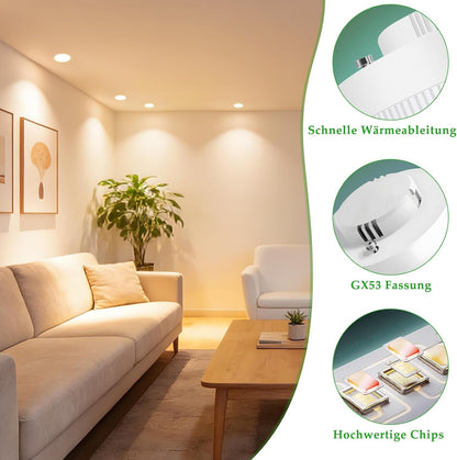 ZMH 6 Stück GX53 LED Leuchtmittel Warmweiß 3000K 74x25mm Ultra Flach 5W
