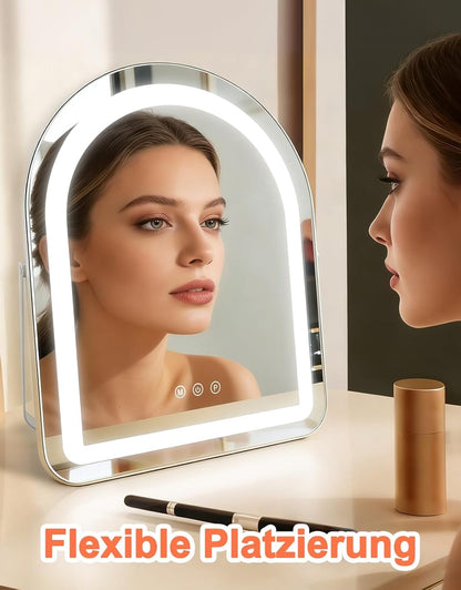 ZMH Schminkspiegel mit Beleuchtung Hollywood Spiegel - 35×45CM LED Vanity Mirror Klein Rund Kosmetikspiegel mit Licht Runder Tischspiegel 3 Modi Schminktischspiegel Touch Dimmbar