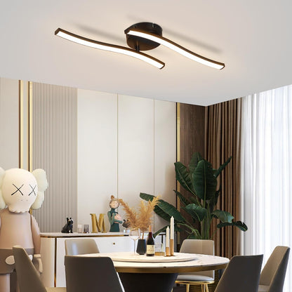 ZMH Deckenlampe Wohnzimmer LED Deckenleuchte Schlafzimmer: Modern Schlafzimmerlampe Schwarz 12W Wohnzimmerlampe 3000K Wellen Design Innen Warmweiß