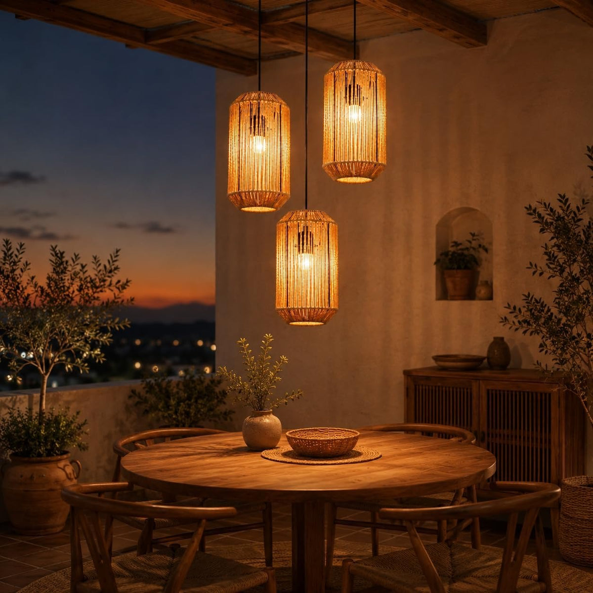 ZMH Pendelleuchte Boho Hängelampe Rattan Lampe Hängend Höhenverstellbar