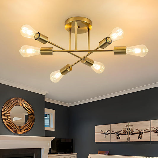 ZMH Deckenlampe Vintage Deckenleuchte E27 - Gold 6 Flammig Flurlampe