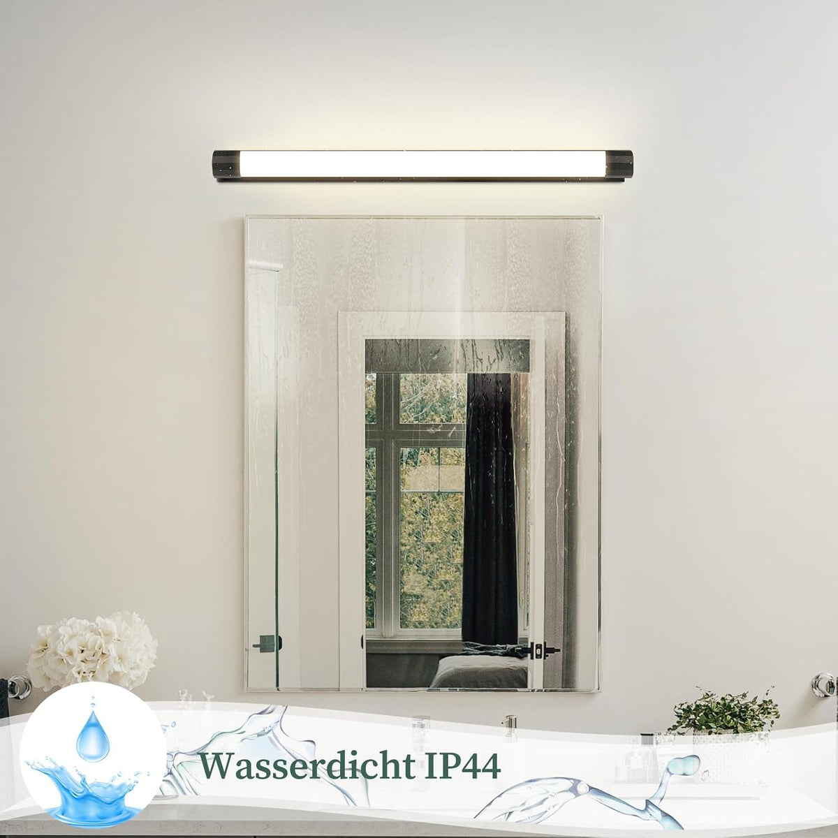 ZMH LED Spiegelleuchte Bad Schwarz Spiegellampe 50CM Badlampe Wand