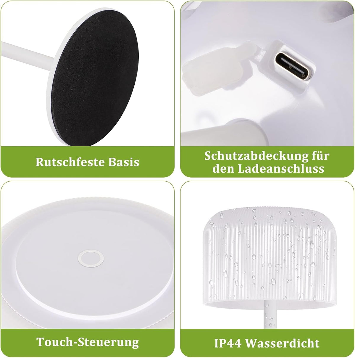 ZMH Tischlampe Kabellos LED Tischleuchte, Akku Nachttischlampe USB-C