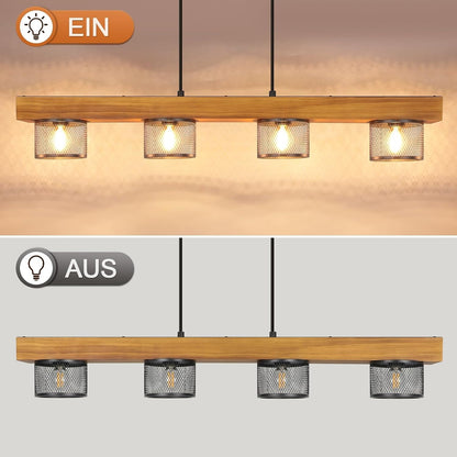 ZMH Vintage Pendelleuchte Holz Hängelampe esstisch 4 flammig mit Holzbalken