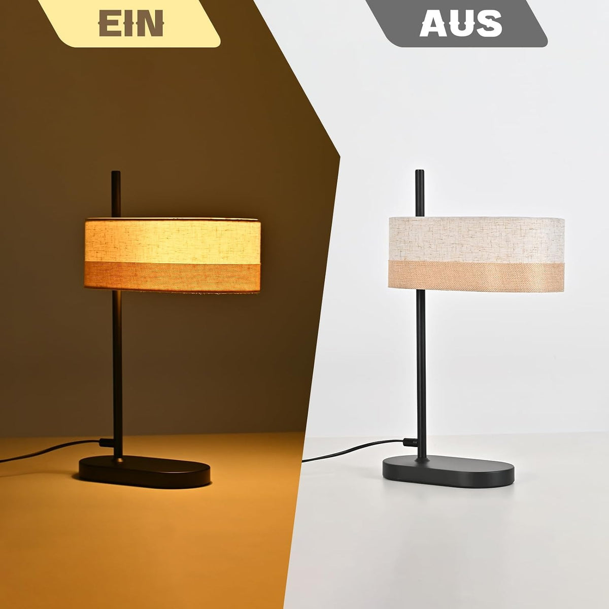 ZMH Tischlampe Wohnzimmer Tischleuchte Vintage Schwarz Nachttischlampe