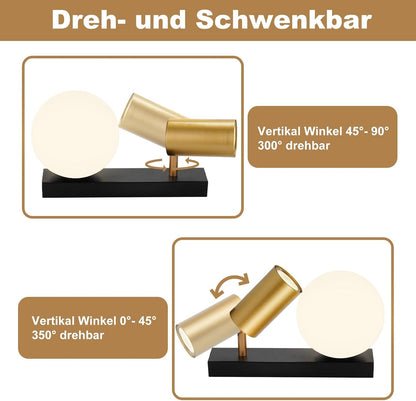 ZMH Deckenleuchte 2 Flammig Vintage Deckenstrahler: Deckenlampe Flur Metall mit Gold GU10 Deckenspots Schwenkbar Flurlampe Weiß E14 Glaskugel Küchenlampe für Flur Küche Wohnzimmer Schlafzimmer Balkon