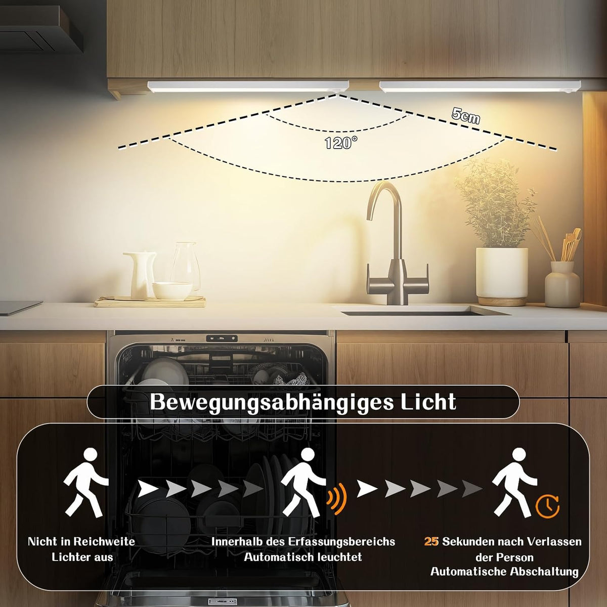 ZMH Schrankbeleuchtung LED Unterbauleuchte Küche 20-40CM Dimmbar Silber