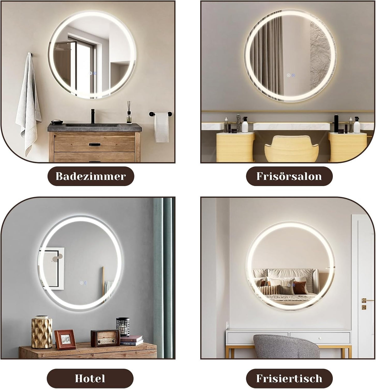 ZMH Rund Badspiegel Mit Beleuchtung - LED Bad Wand Spiegel Badezimmer