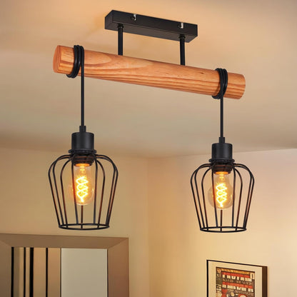 ZMH Vintage Deckenlampe Wohnzimmer Holz Deckenleuchte im Industrial Design