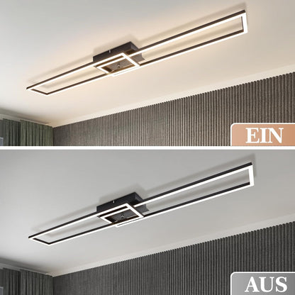 ZMH Deckenlampe LED Deckenleuchte Schlafzimmer- 2 Schwarz Rahmen Deckenbeleuchtung 102CM Modern Wohnzimmerlampe Dimmbar mit Fernbedienung Esszimmerlampe 36W Rechteckig Design für Küche Flur