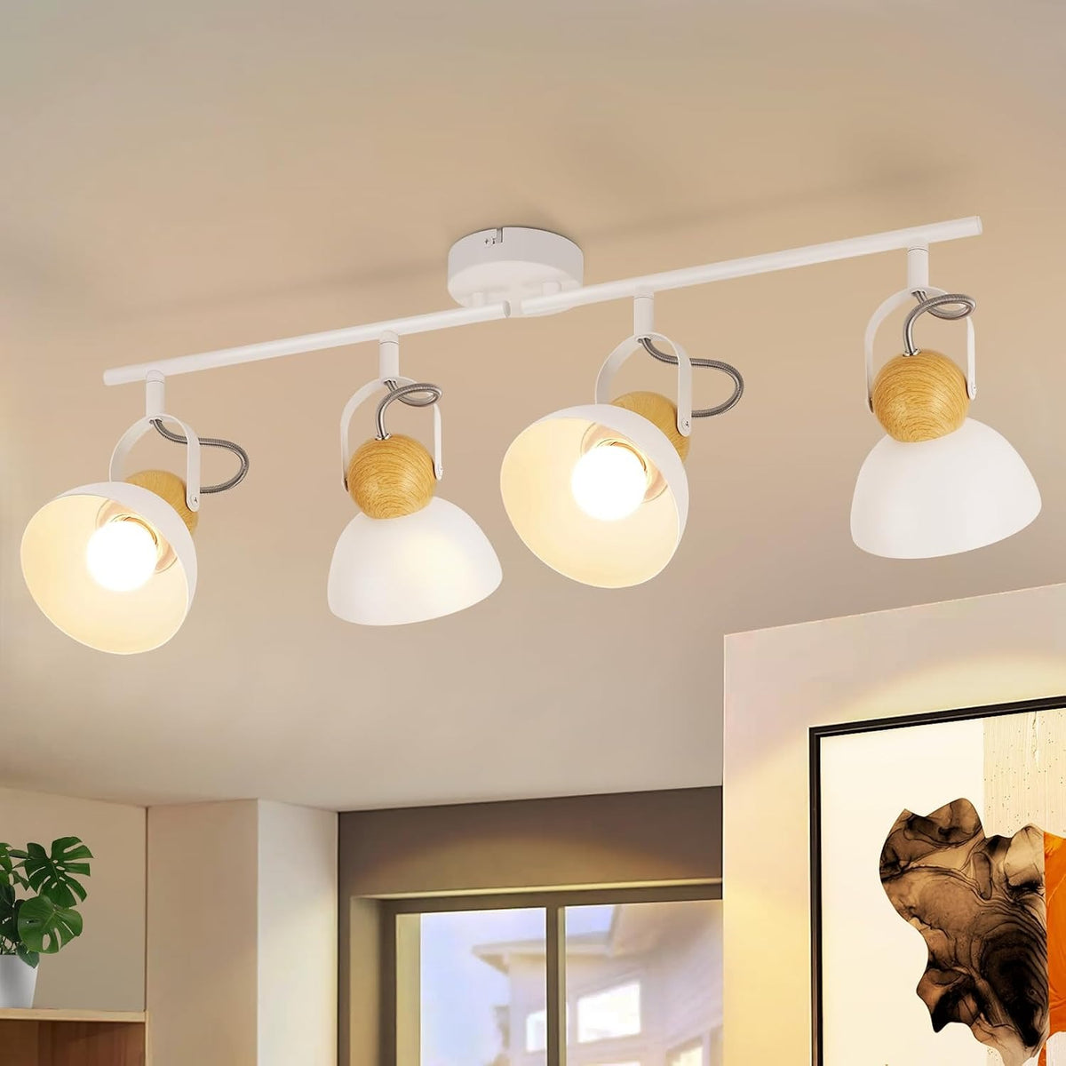 ZMH Deckenstrahler 4/1 Flammig Vintage Schwarz/Weiß E27 Deckenlampe Wohnzimmer