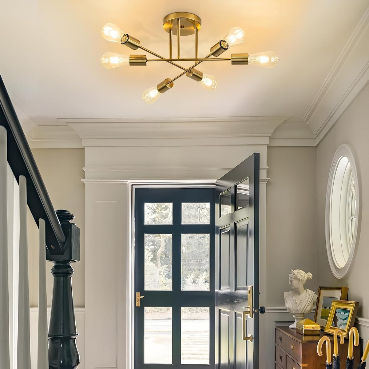 ZMH Deckenlampe Vintage Deckenleuchte E27 - Gold 6 Flammig Flurlampe