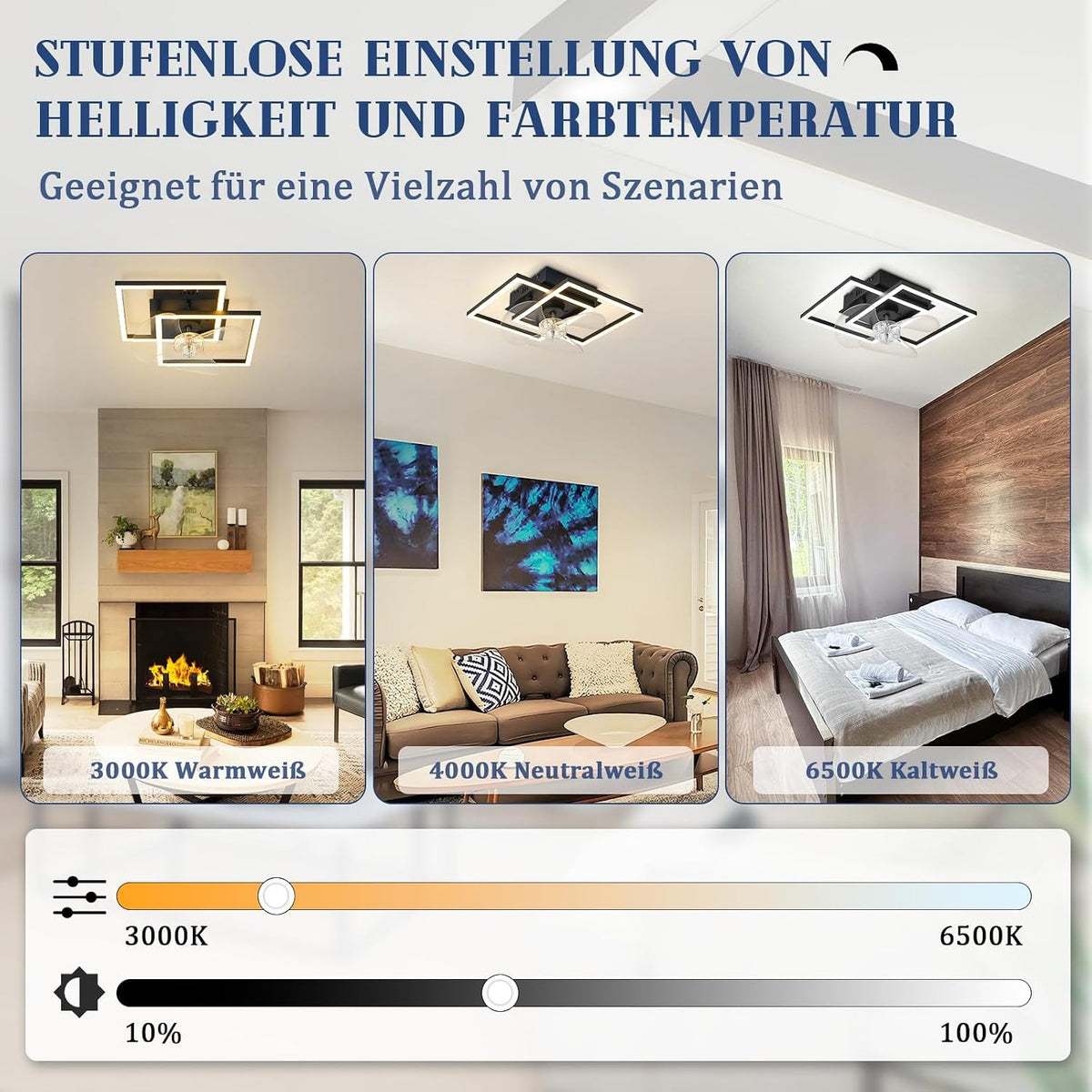 ZMH LED Deckenventilator Mit Beleuchtung 3000-6500K Dimmbar Schwarz