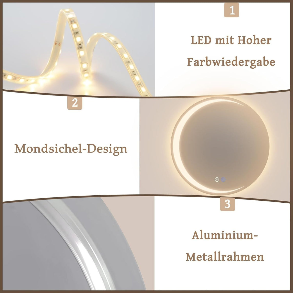 ZMH Badezimmer Spiegel mit Beleuchtung,60 cm Rund LED Bad Wandspiegel
