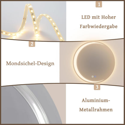 ZMH Badezimmer Spiegel mit Beleuchtung,60 cm Rund LED Bad Wandspiegel