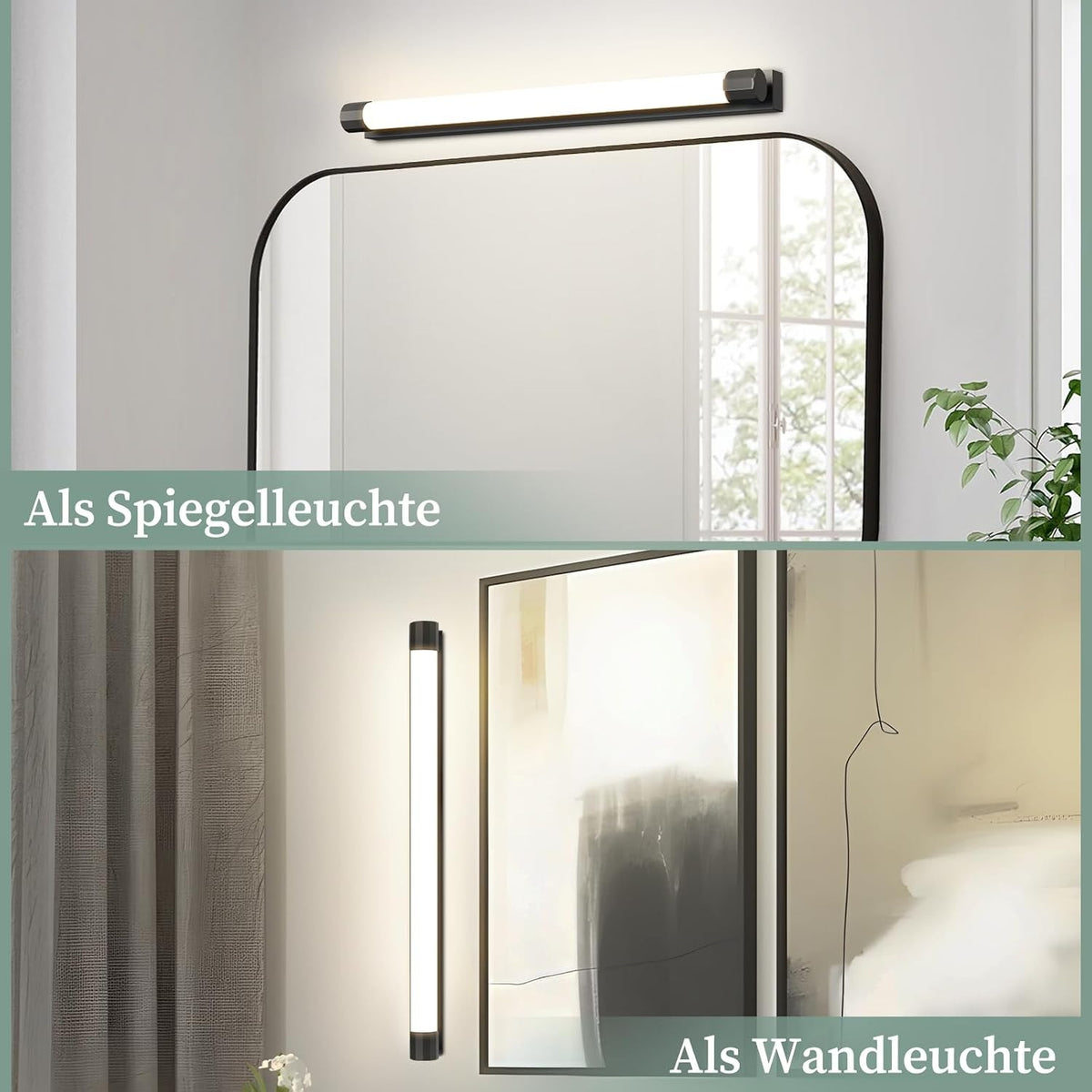 ZMH LED Spiegelleuchte Bad Schwarz Spiegellampe 50CM Badlampe Wand