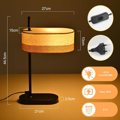 ZMH Tischlampe Wohnzimmer Tischleuchte Vintage Schwarz Nachttischlampe