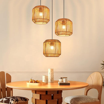 ZMH Pendelleuchte Boho Hängelampe Rattan Lampe Hängend Höhenverstellbar