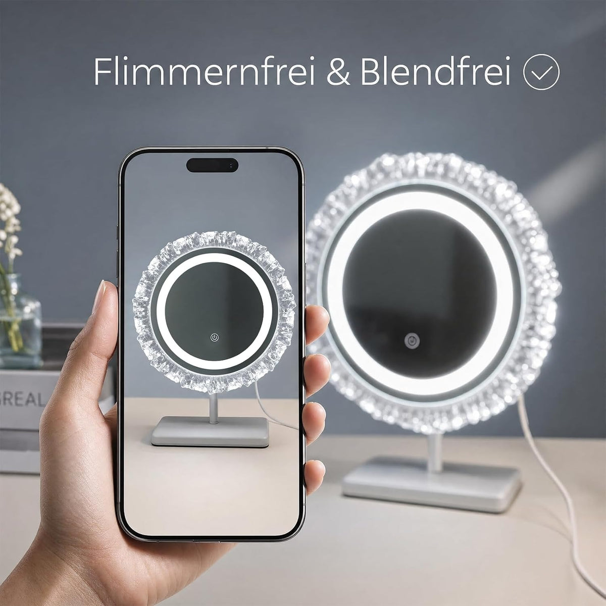 ZMH Rund Schminkspiegel mit Beleuchtung,30×38CM LED Hollywood Spiegel
