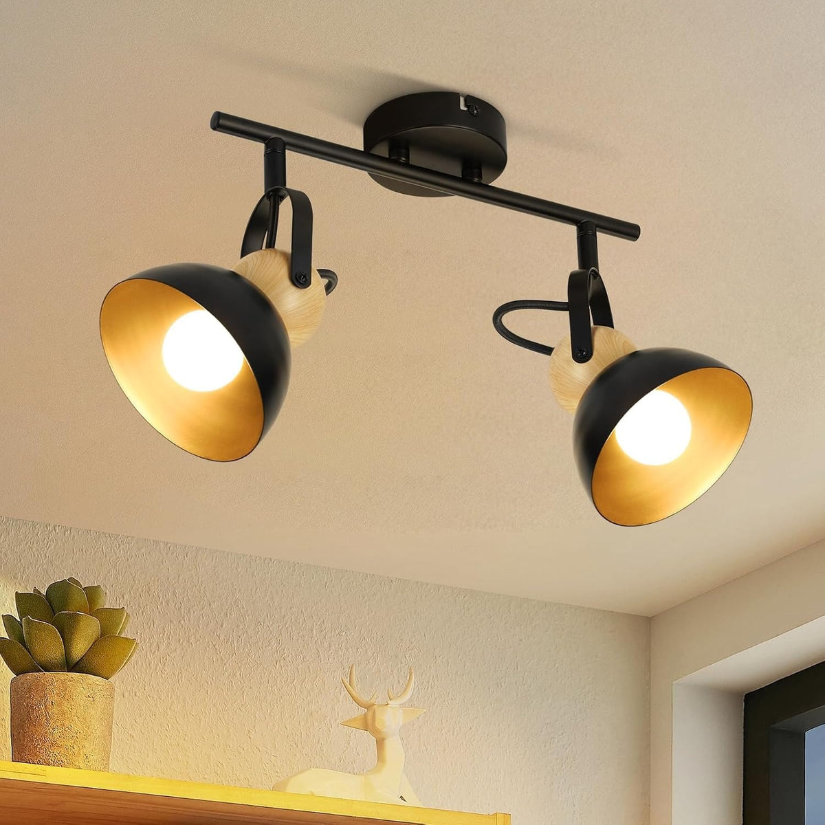 ZMH Deckenstrahler 4/1 Flammig Vintage Schwarz/Weiß E27 Deckenlampe Wohnzimmer