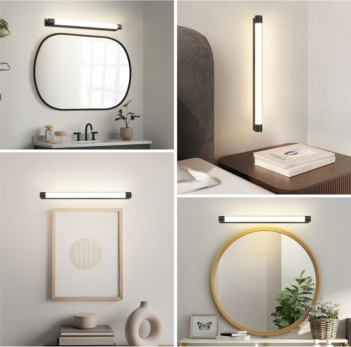 ZMH LED Spiegelleuchte Bad Schwarz Spiegellampe 50CM Badlampe Wand
