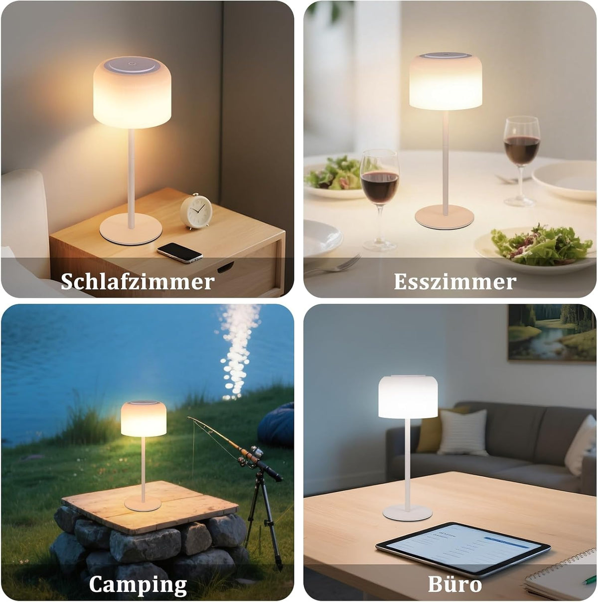 ZMH Tischlampe Kabellos LED Tischleuchte, Akku Nachttischlampe USB-C