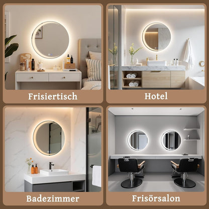 ZMH Badezimmer Spiegel mit Beleuchtung,60 cm Rund LED Bad Wandspiegel